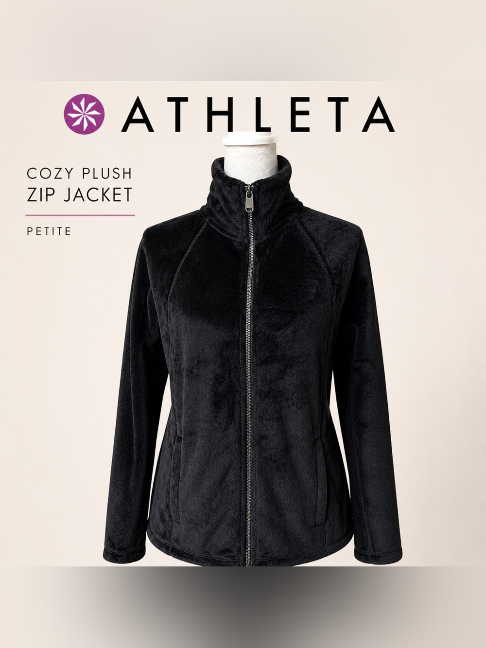 Athleta Black Plush Full-Zip Teddy Jacket New
